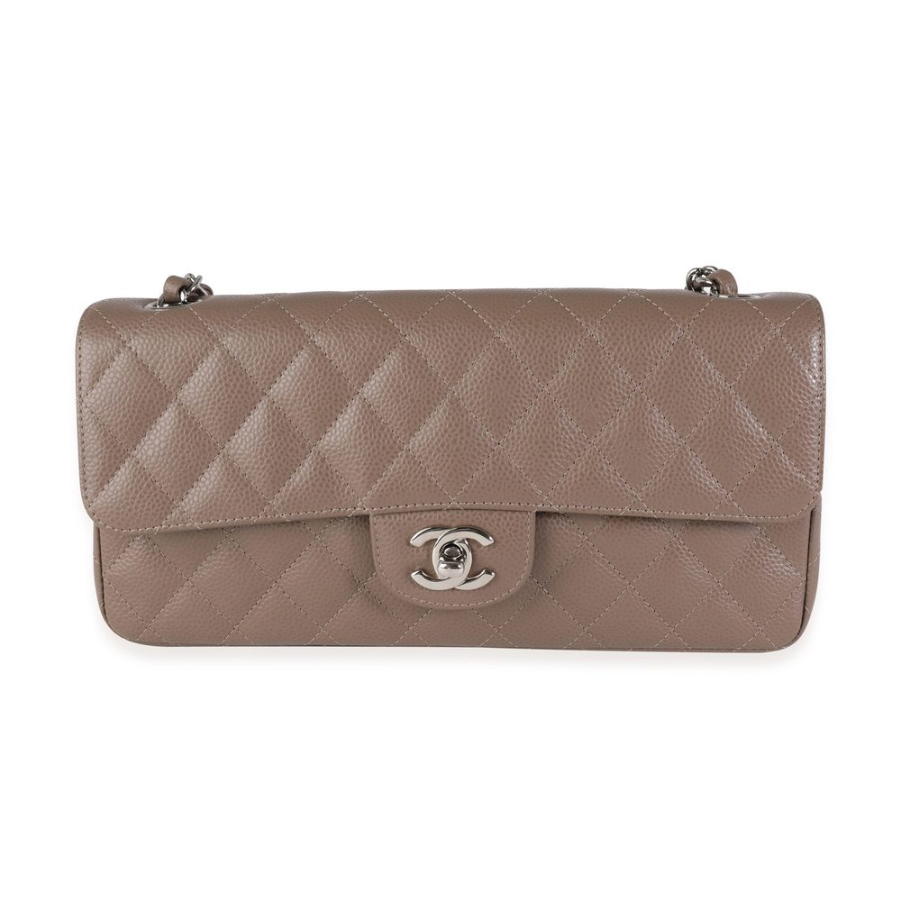Chanel Taupe Caviar Quilted East West Single Flap Bag